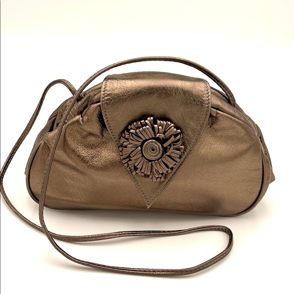 Vintage Metallic Bronze Floral Accent Clutch Wristlet